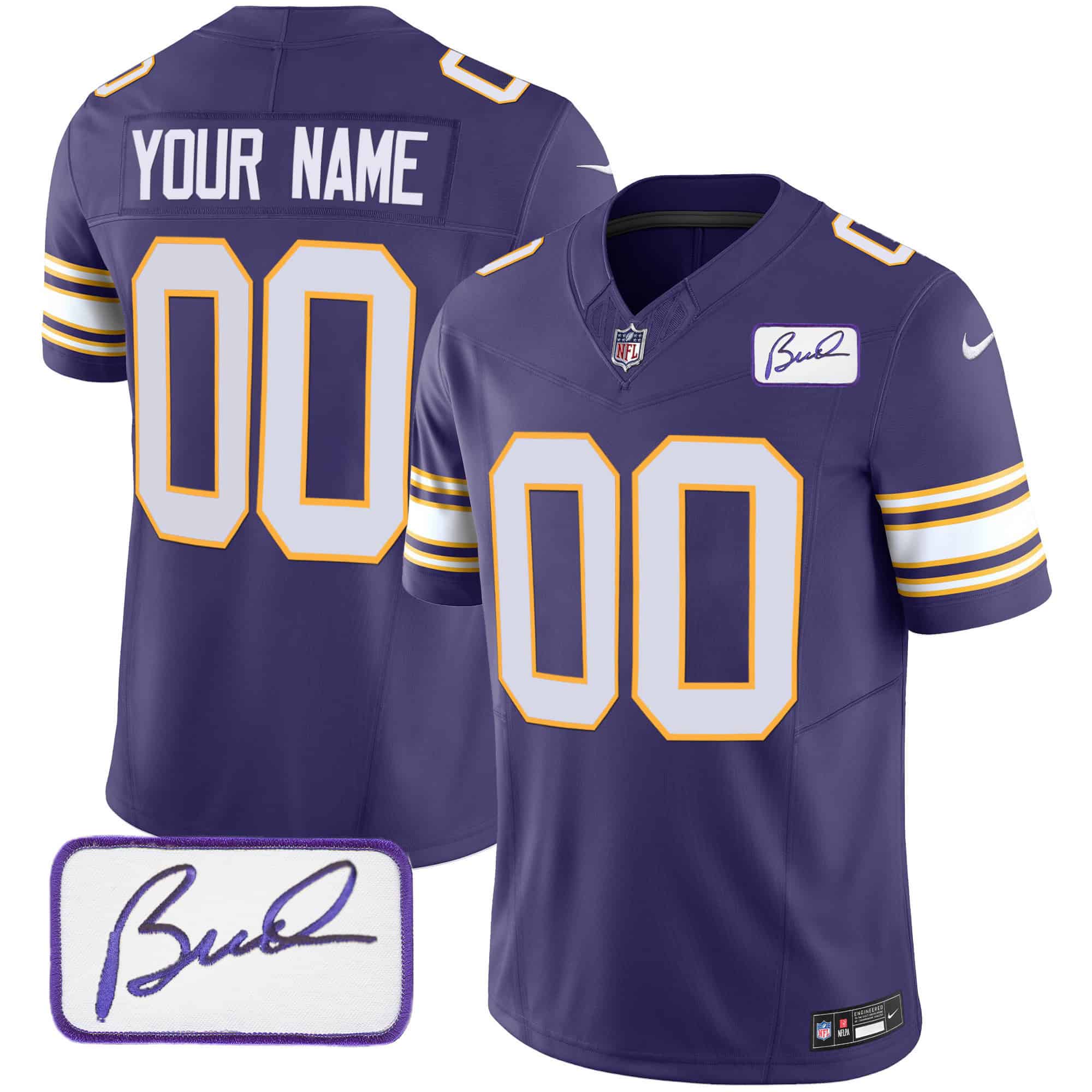 Vikings Bud Grant Patch Classic Limited Custom Jersey – All Stitched – Youth – Purple
