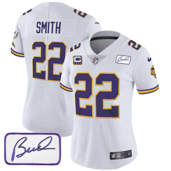 Women’s Vikings Bud Grant Patch Classic Limited Jersey V3 – All Stitched – White – Harrison Smith