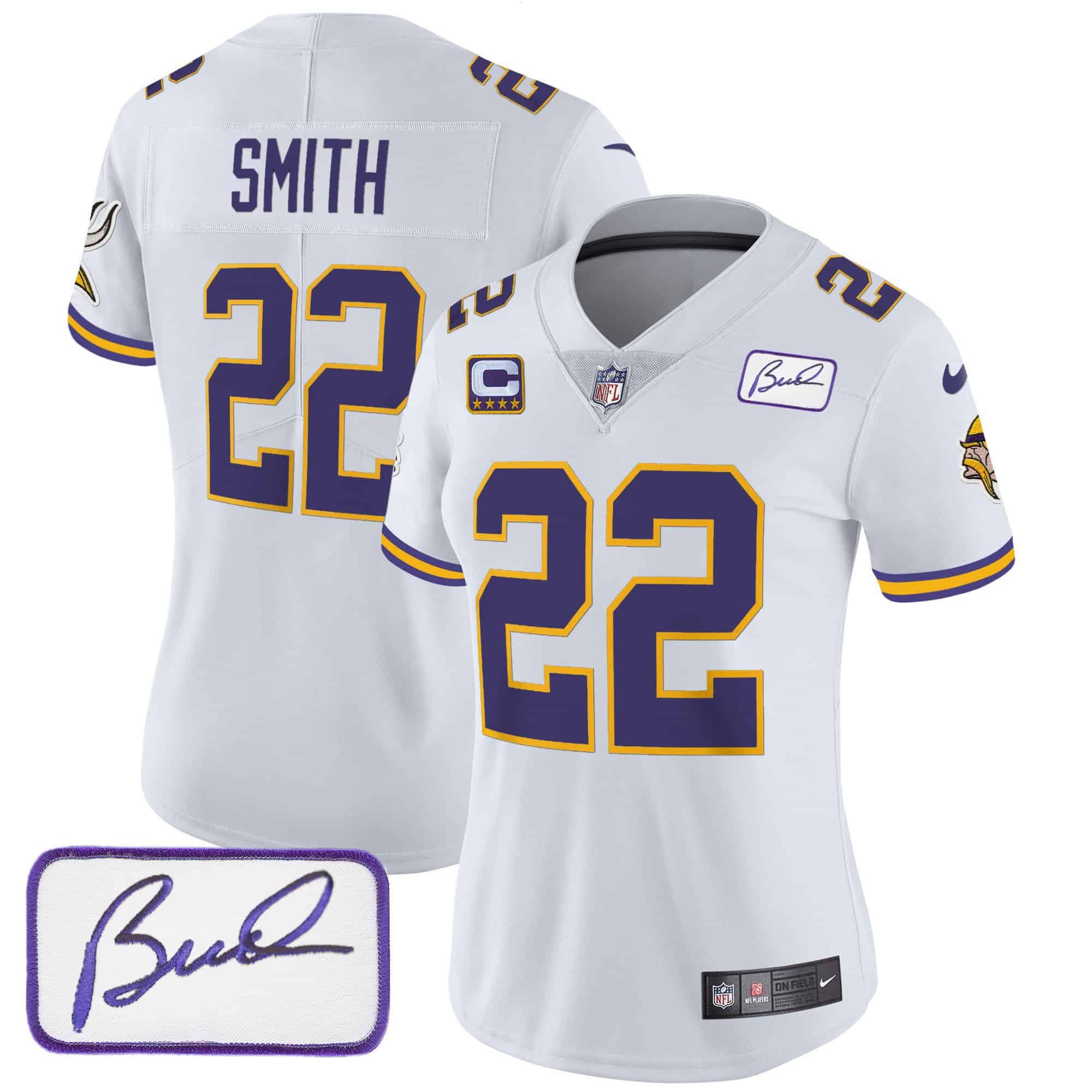 Women’s Vikings Bud Grant Patch Classic Limited Jersey V3 – All Stitched – White – Harrison Smith