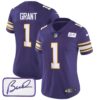 Women’s Vikings Bud Grant Patch Classic Limited Jersey – All Stitched – Purple – Bud Grant