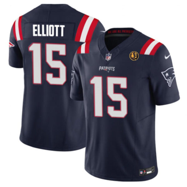 New England Patriots #15 Ezekiel Elliott Navy 2023 FUSE With John Madden Patch Vapor Jersey