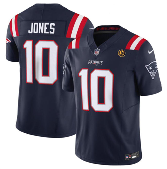 New England Patriots #10 Mac Jones Navy 2023 FUSE With John Madden Patch Vapor Jersey