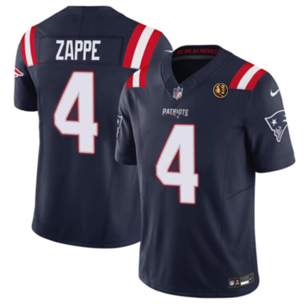 New England Patriots #4 Bailey Zappe Navy 2023 FUSE With John Madden Patch Vapor Jersey