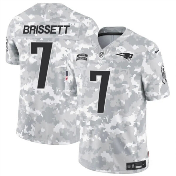 New England Patriots #7 Jacoby Brissett 2024 FUSE Arctic Camo Salute To Service Limited Football Stitched Jersey