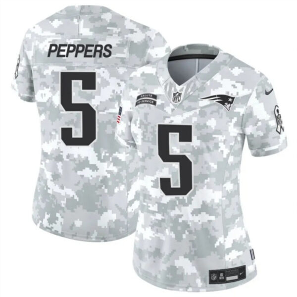 Women New England Patriots #5 Jabrill Peppers 2024 FUSE Arctic Camo Salute To Service Limited Football Stitched Jersey