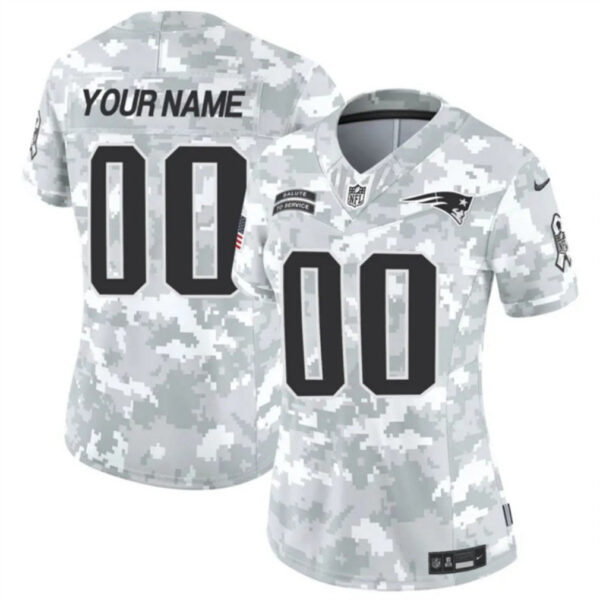 Women New England Patriots Active Player Custom 2024 FUSE Arctic Camo Salute To Service Limited Football Stitched Jersey