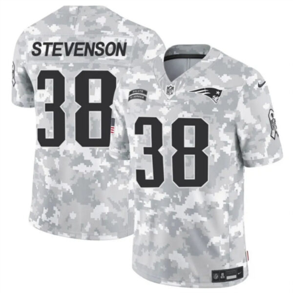 New England Patriots #38 Rhamondre Stevenson 2024 FUSE Arctic Camo Salute To Service Limited Football Stitched Jersey