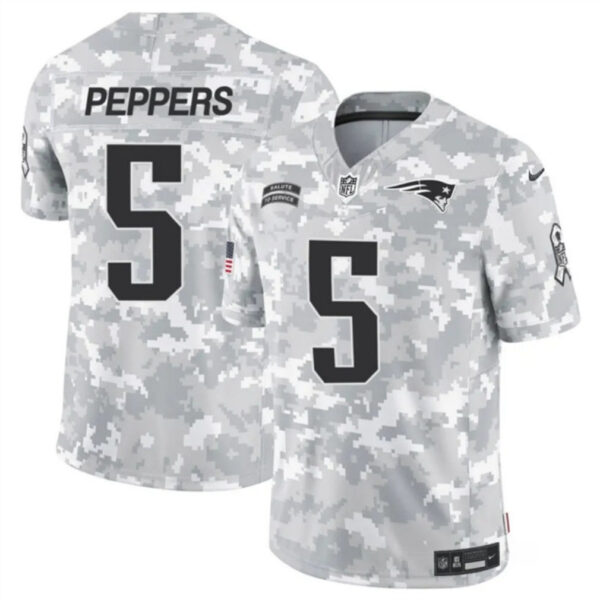 New England Patriots #5 Jabrill Peppers 2024 FUSE Arctic Camo Salute To Service Limited Football Stitched Jersey