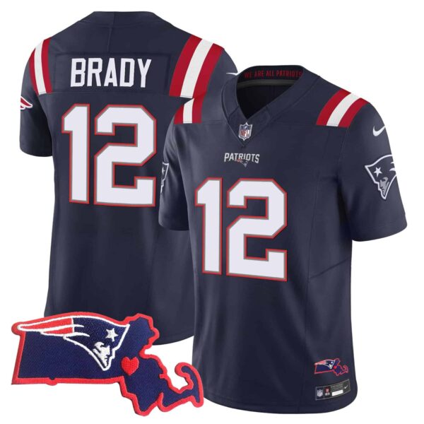 Men’s Patriots Massachusetts Patch Vapor Jersey – All Stitched – Navy – Tom Brady