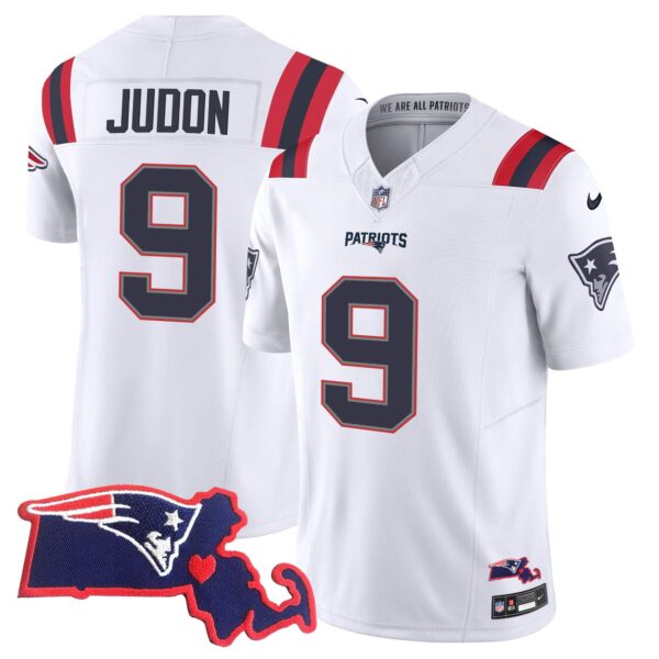 Men’s Patriots Massachusetts Patch Vapor Jersey – All Stitched – White – Matthew Judon