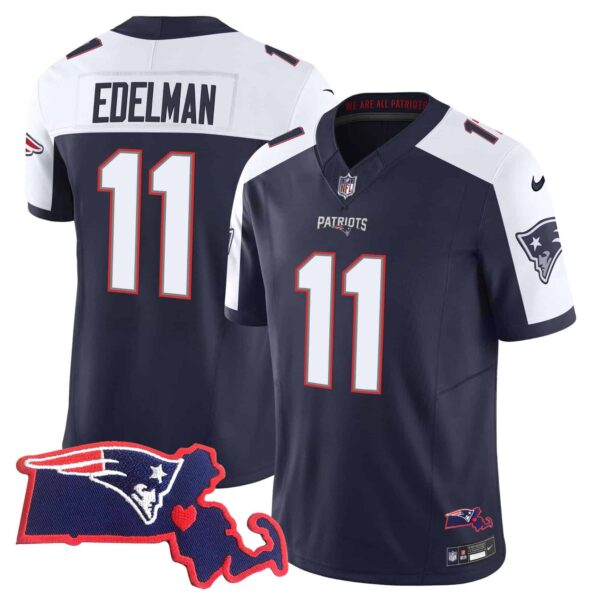 Men’s Patriots Massachusetts Patch Vapor Jersey – All Stitched – Alternate – Julian Edelman