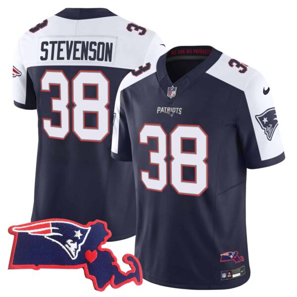Men’s Patriots Massachusetts Patch Vapor Jersey – All Stitched – Alternate – Rhamondre Stevenson