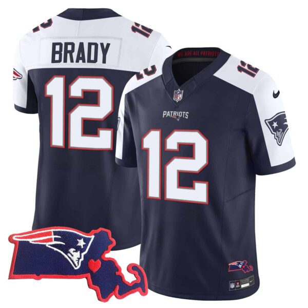Men’s Patriots Massachusetts Patch Vapor Jersey – All Stitched – Alternate – Tom Brady