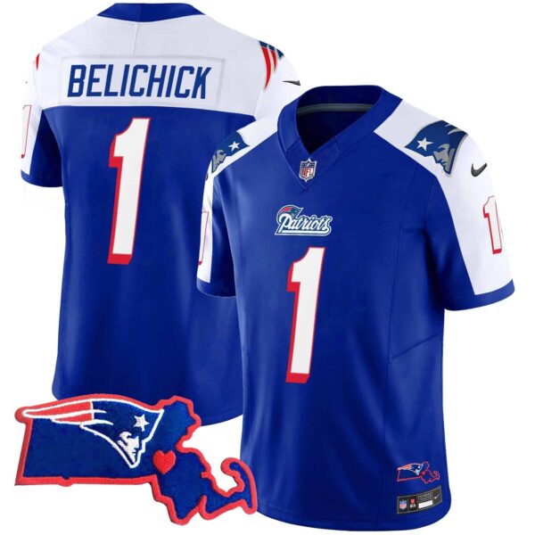 Men’s Patriots Massachusetts Patch Vapor Jersey – All Stitched – 1996 Alternate – Bill Belichick
