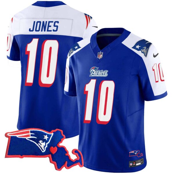 Men’s Patriots Massachusetts Patch Vapor Jersey – All Stitched – 1996 Alternate – Mac Jones