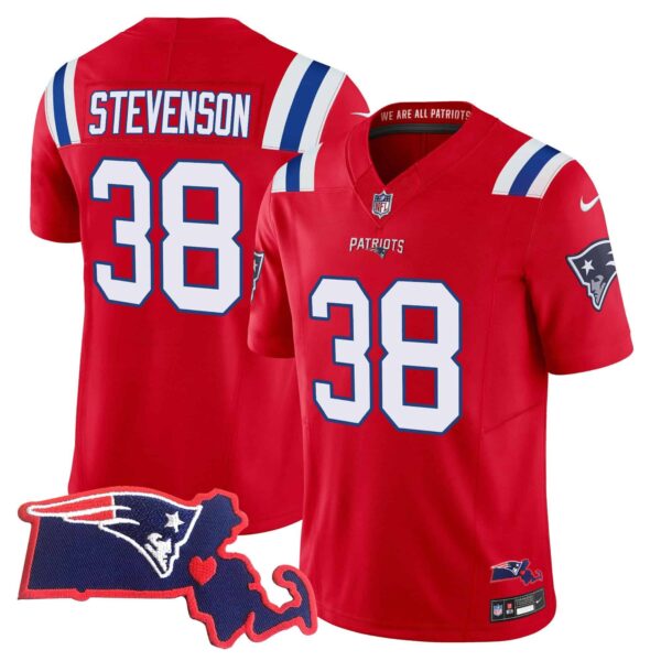 Men’s Patriots Massachusetts Patch Vapor Jersey – All Stitched – Red – Rhamondre Stevenson