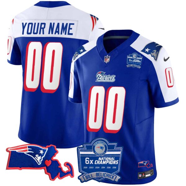 Patriots Bill Belichick 6x Champions Patch Vapor Custom Jersey – All Stitched – Youth – 1996 Alternate
