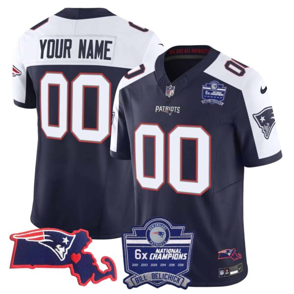 Patriots Bill Belichick 6x Champions Patch Vapor Custom Jersey – All Stitched – Youth – Alternate