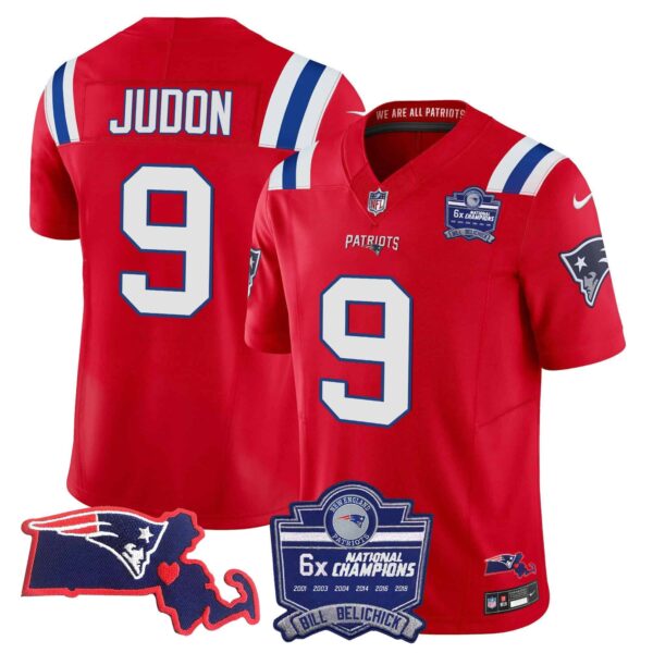 Women’s Patriots Bill Belichick 6x Champions Patch Vapor Jersey – All Stitched – Red – Matthew Judon