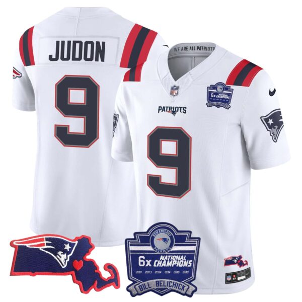 Women’s Patriots Bill Belichick 6x Champions Patch Vapor Jersey – All Stitched – White – Matthew Judon