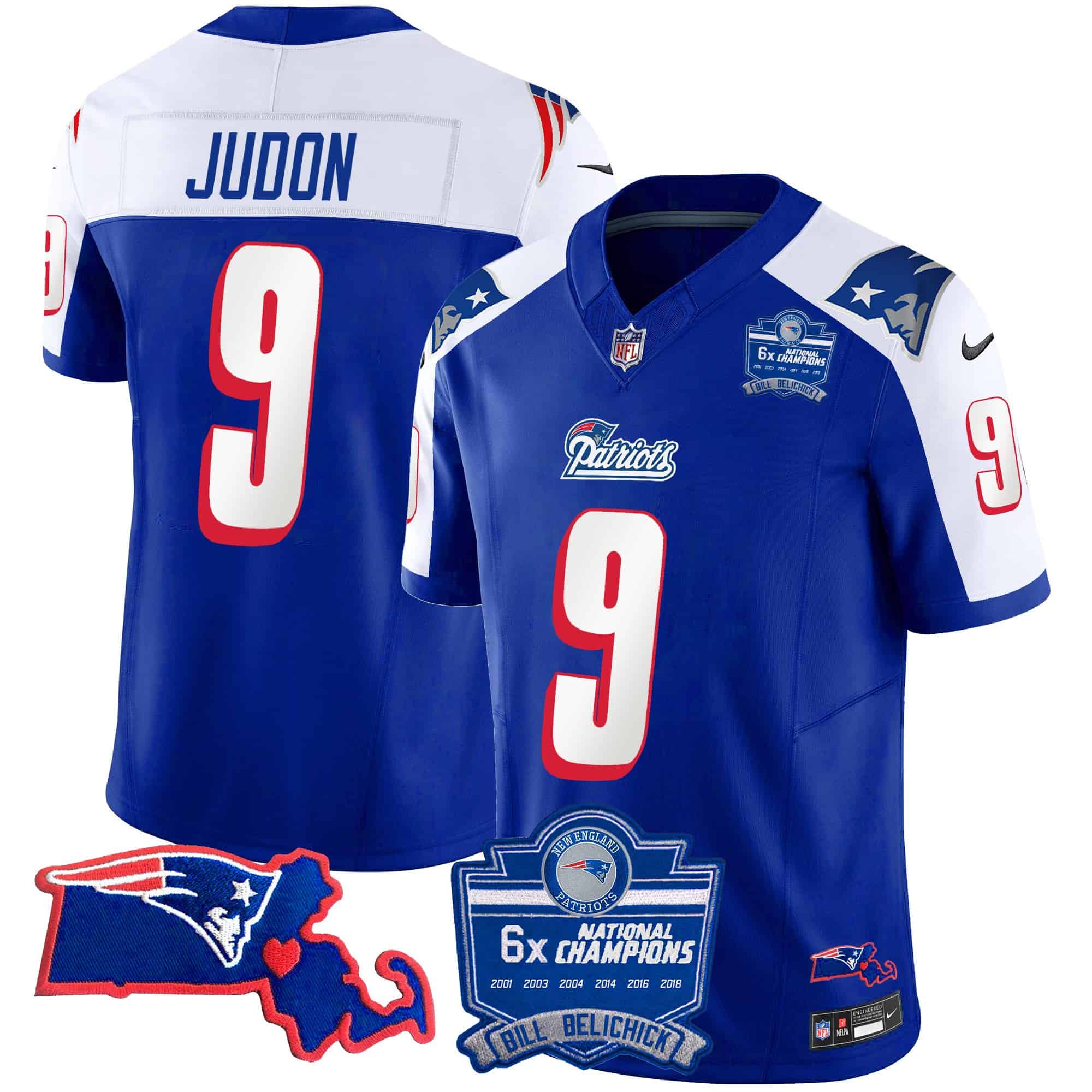 Women’s Patriots Bill Belichick 6x Champions Patch Vapor Jersey – All Stitched – 1996 Alternate – Matthew Judon