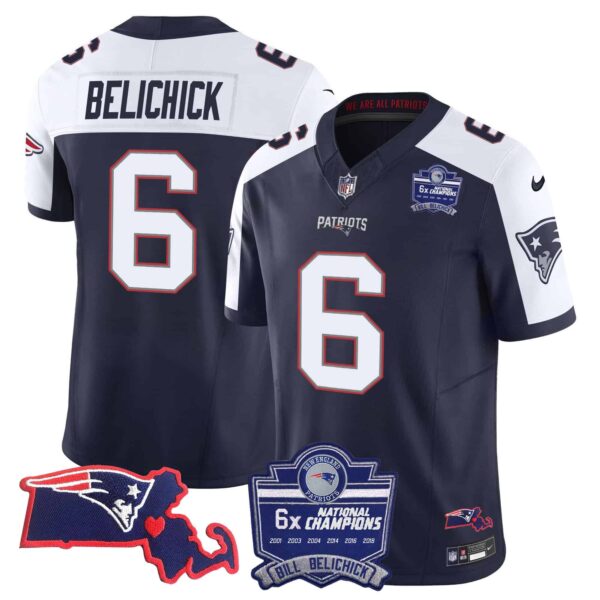Women’s Patriots Bill Belichick 6x Champions Patch Vapor Jersey – All Stitched – Alternate – Bill Belichick