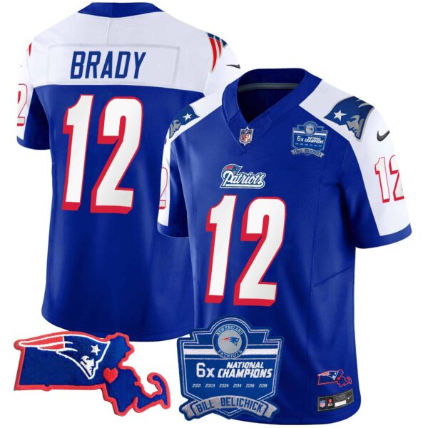 Women’s Patriots Bill Belichick 6x Champions Patch Vapor Jersey – All Stitched – 1996 Alternate – Tom Brady