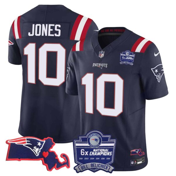 Women’s Patriots Bill Belichick 6x Champions Patch Vapor Jersey – All Stitched – Navy – Mac Jones