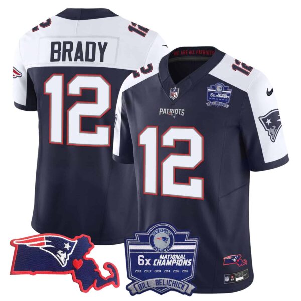 Women’s Patriots Bill Belichick 6x Champions Patch Vapor Jersey – All Stitched – Alternate – Tom Brady