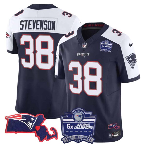Women’s Patriots Bill Belichick 6x Champions Patch Vapor Jersey – All Stitched – Alternate – Rhamondre Stevenson