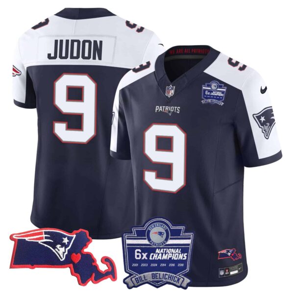 Women’s Patriots Bill Belichick 6x Champions Patch Vapor Jersey – All Stitched – Alternate – Matthew Judon