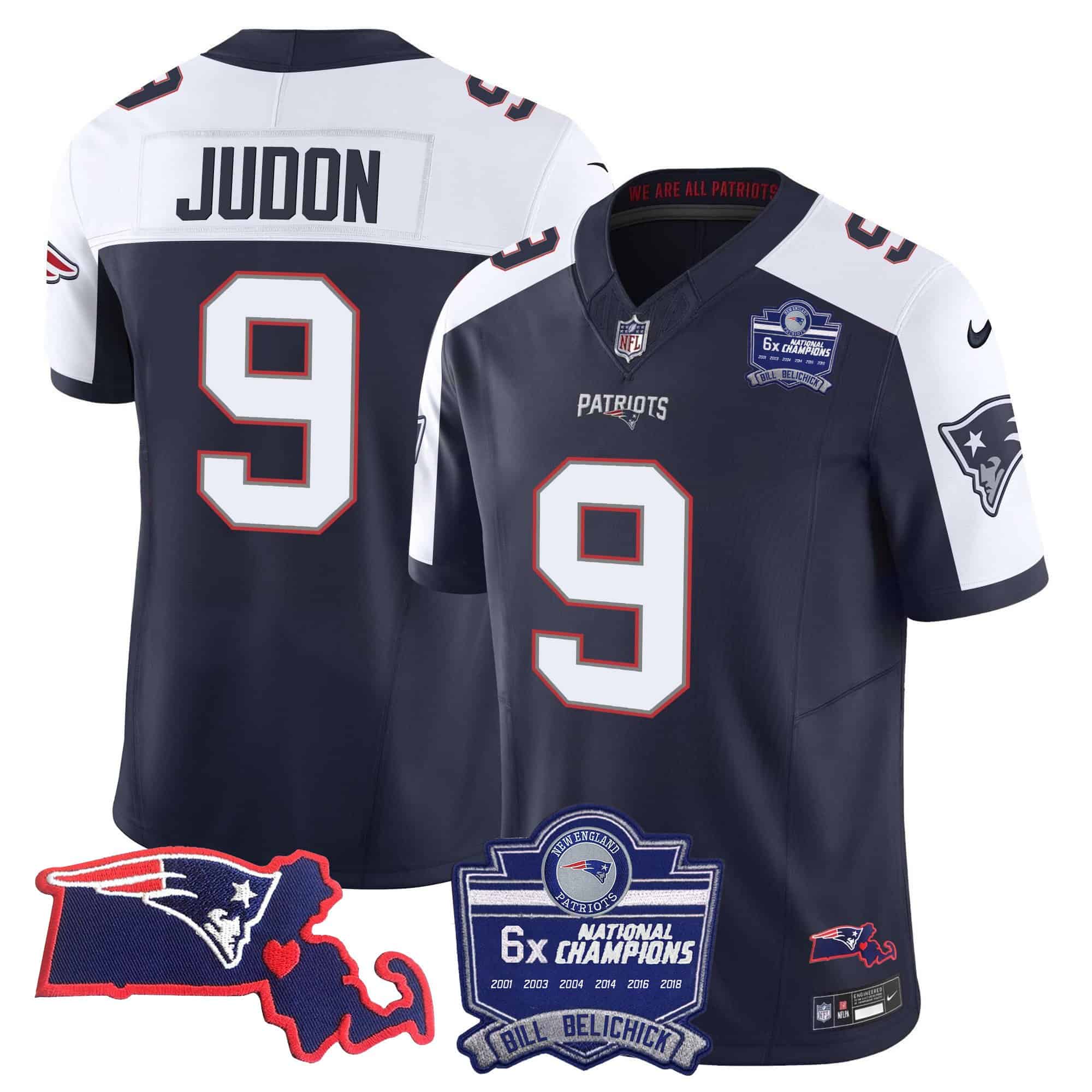 Women’s Patriots Bill Belichick 6x Champions Patch Vapor Jersey – All Stitched – Alternate – Matthew Judon