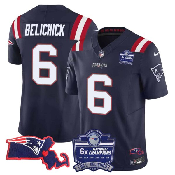 Women’s Patriots Bill Belichick 6x Champions Patch Vapor Jersey – All Stitched – Navy – Bill Belichick
