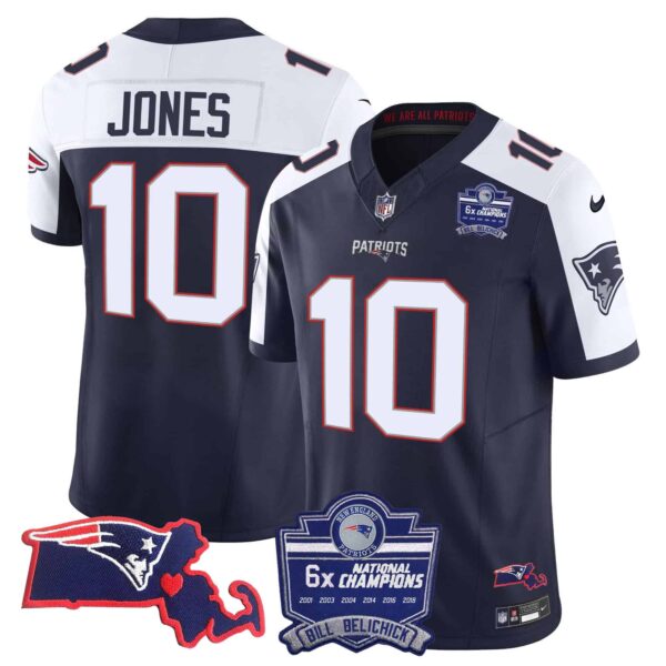 Women’s Patriots Bill Belichick 6x Champions Patch Vapor Jersey – All Stitched – Alternate – Mac Jones