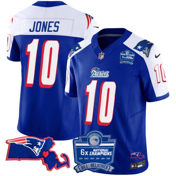 Women’s Patriots Bill Belichick 6x Champions Patch Vapor Jersey – All Stitched – 1996 Alternate – Mac Jones