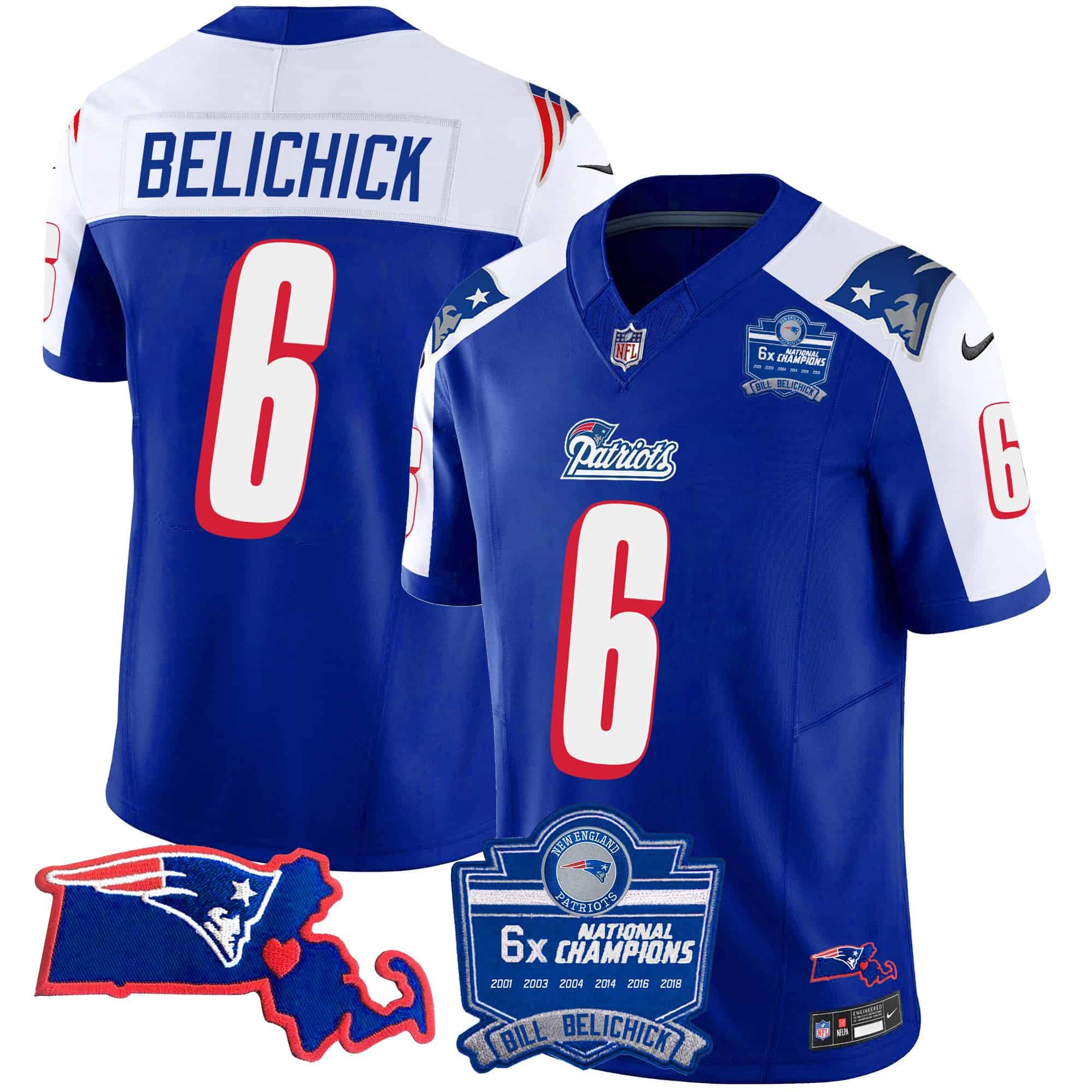 Women’s Patriots Bill Belichick 6x Champions Patch Vapor Jersey – All Stitched – 1996 Alternate – Bill Belichick