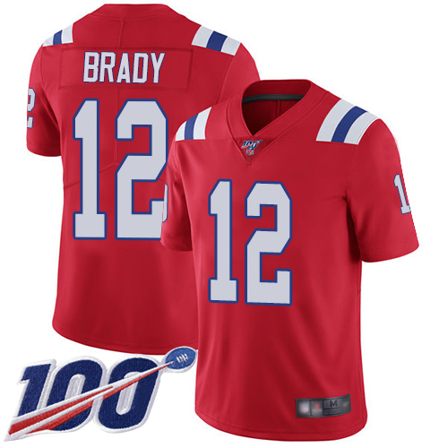 Patriots #12 Tom Brady Red Alternate Men’s Stitched Football 100th Season Vapor Limited Jersey