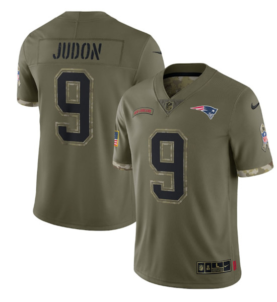 Men’s New England Patriots #9 Matt Judon 2022 Olive Salute To Service Limited Stitched Jersey