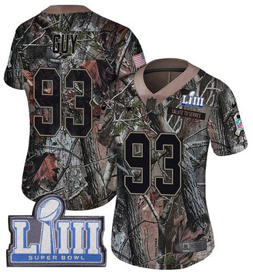 #93 Limited Lawrence Guy Camo Nike NFL Women’s Jersey New England Patriots Rush Realtree Super Bowl LIII Bound