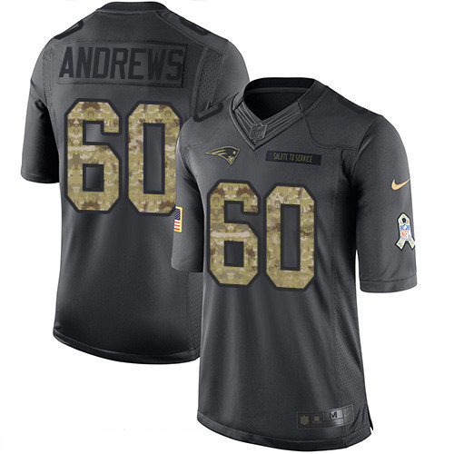 Men’s New England Patriots #60 David Andrews Black Anthracite 2016 Salute To Service Stitched NFL Nike Limited Jersey