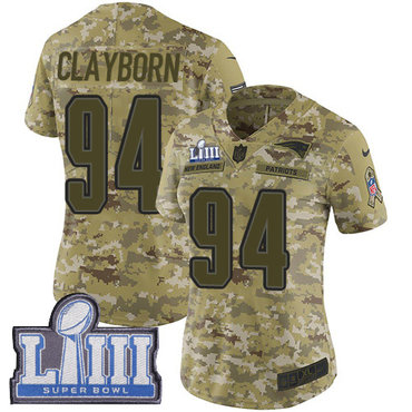 #94 Limited Adrian Clayborn Camo Nike NFL Women’s Jersey New England Patriots 2018 Salute to Service Super Bowl LIII Bound