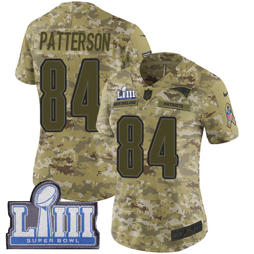 #84 Limited Cordarrelle Patterson Camo Nike NFL Women’s Jersey New England Patriots 2018 Salute to Service Super Bowl LIII Bound