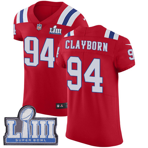 #94 Elite Adrian Clayborn Red Nike NFL Alternate Men’s Jersey New England Patriots Vapor Untouchable Super Bowl LIII Bound