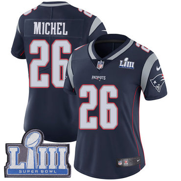 #26 Limited Sony Michel Navy Blue Nike NFL Home Women’s Jersey New England Patriots Vapor Untouchable Super Bowl LIII Bound