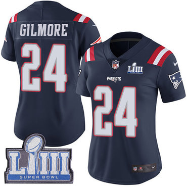 #24 Limited Stephon Gilmore Navy Blue Nike NFL Women’s Jersey New England Patriots Rush Vapor Untouchable Super Bowl LIII Bound