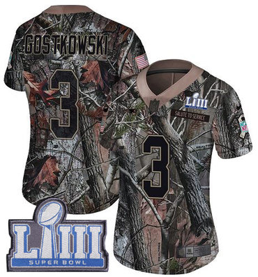 #3 Limited Stephen Gostkowski Camo Nike NFL Women’s Jersey New England Patriots Rush Realtree Super Bowl LIII Bound