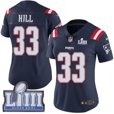 #33 Limited Jeremy Hill Navy Blue Nike NFL Women’s Jersey New England Patriots Rush Vapor Untouchable Super Bowl LIII Bound
