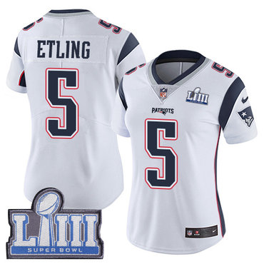 #5 Limited Danny Etling White Nike NFL Road Women’s Jersey New England Patriots Vapor Untouchable Super Bowl LIII Bound