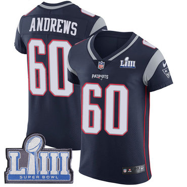 #60 Elite David Andrews Navy Blue Nike NFL Home Men’s Jersey New England Patriots Vapor Untouchable Super Bowl LIII Bound