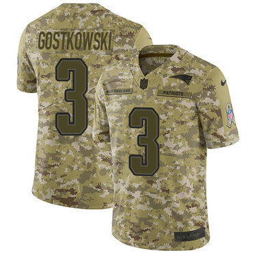 Nike Patriots #3 Stephen Gostkowski Camo Men’s Stitched NFL Limited 2018 Salute To Service Jersey